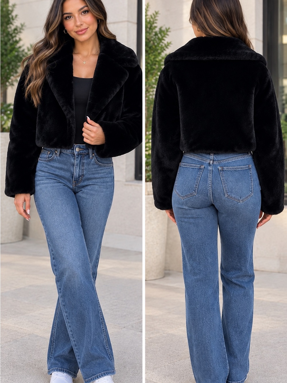 AKIRA Black Plush Cropped Teddy Jacket